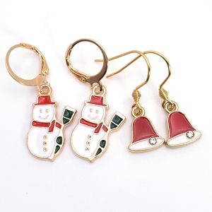 2 Pairs!!! Winter Snowman and Christmas Bell Earrings